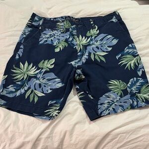 American Eagle Navy and Leaf Print Shorts